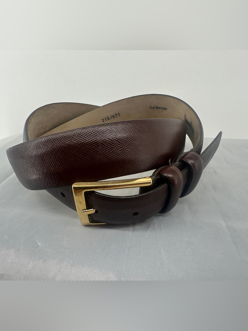 Neiman Marcus saffiano leather brown belt